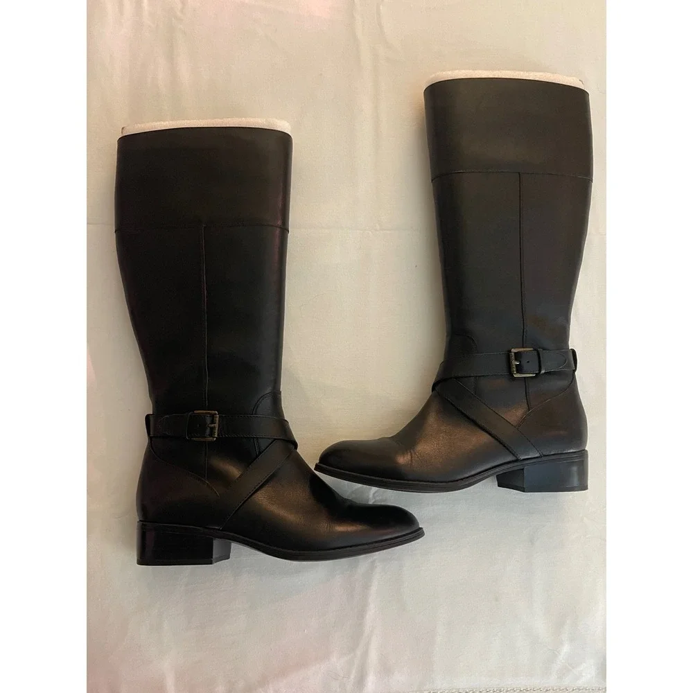 Lauren Ralph Lauren Maryann Black Leather Riding Boots Womens 8B Knee High Zip - Picture 2 of 6